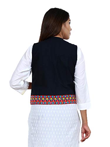 Image of Craft Trade Women's Cotton Embroidered Kutchi Jacket with Tassels Sleeveless Mirror Work