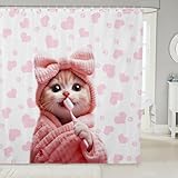 Photo Gallery tende da doccia per bambini, motivo gatto kawaii, tenda da bagno con spazzolino da denti a forma di cuore, decorazione magica per la casa, tende impermeabili rosa e bianche, 12 ganci, 183 cm di Photo Gallery tende da doccia per bambini, motivo gatto kawaii, tenda da bagno con spazzolino da denti a forma di cuore, decorazione magica per la casa, tende impermeabili rosa e bianche, 12 ganci, 183 cm di