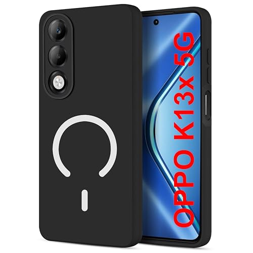 Image of SBMS Silicone Back Cover Case for Oppo K13x 5G | Soft Micro-Fibre Lining Inside | Magsafe Print On Back Side Camera Protection Bump | Shockproof Case for Oppo K13x 5G (Magsafe Print Big Black)