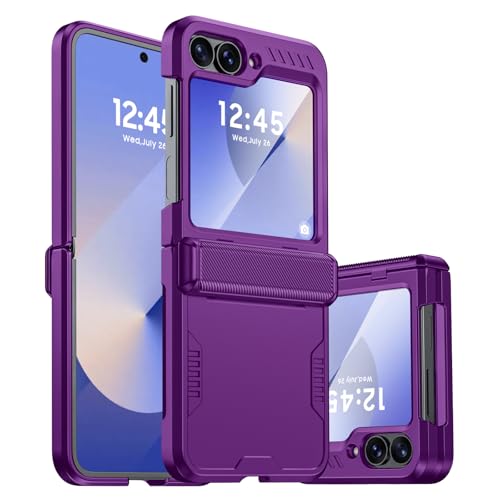 oupeigar for Samsung Galaxy Z Flip 6 Case, Hinge Protection & Built-in Screen Protection, Full Body Rugged and Durable Shockproof Cover,Wireless Charging Case for Z Flip 6 (Violets, Flip 6)