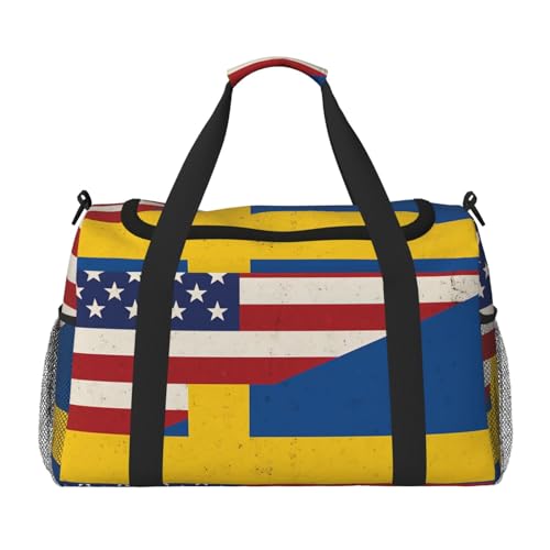 United States & Sweden Print Stylish Foldable Carry On Tote with Waterproof Zipper for Weekend Getaways Bag