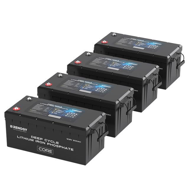 Renogy 12V 200Ah LiFePO4 Battery with 5000+ Deep Cycles, 12V Lithium Battery with BMS and IP65, Backup Power for Van Caravan Campervan Motorhome Cabin Marine, Support Series/Parallel, 4 Pack