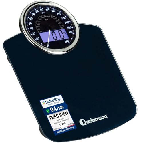 Adamson Pèse-personne Hybride + NOUVEAU + 2-en-1 Digital et Analogique - Jusqu'à 180 kg - Verre...