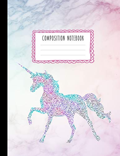 Composition Notebook: Glitter Unicorn and Rainbow Pastel Hue Marble Journal for Girls, Kids, School, Students and Teachers (Wide Ruled 8.5 x 11, 100 pages) image 3