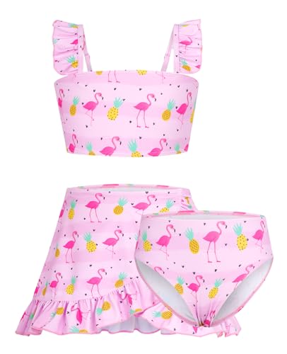 Image of ALISISTER Girls Swimsuit 3 Piece Bathing Suits Summer Bikini Tankini Sets with Cover Up Skirt for 4-12 Years