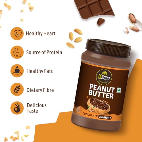 Image of DiSano Chocolate Peanut Butter Crunchy, 924g, 23g Protein, Roasted Peanuts and Rich Cocoa, Zero Cholesterol & Trans Fat, Ideal for Pre & Post-Workout, Healthy Spread for Breakfast & Snacking