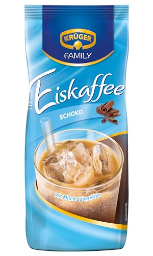 KRÜGER Family Eiskaffee Schoko, aromatisiertes Getränkepulver mit löslichem Bohnenkaffee, koffeinhaltig, 500 g Beutel