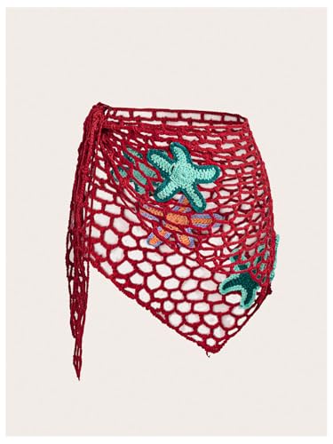 Verdusa Women's Starfish Hollow Out Crochet Beach Cover Up Skirt Asymmetrical Sheer Wrap Skirt2