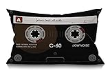 Smooffly Retro Audio Cassette Throw Pillow Music Record Player Low Noise 80s Plastic Tape Waist Lumbar Cotton Linen Throw Pillow case Cushion Cover for Sofa Home Decorative Oblong 12x20 Inches