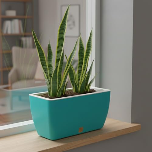 Image of GARDENCIA Self Watering Flower Pots for Outdoor Indoor Gardening /Rectangle Big Plant Pot with Polypropylene UV Material /Decorative Modern Gamla (Sea Green, Pack of 4)