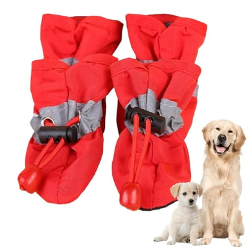 小型犬用の靴、4個の防水レインブーツ|コード付きの犬のパターン、歩行、雪、雨、冬、パッドの保護用の滑り止めブーツ