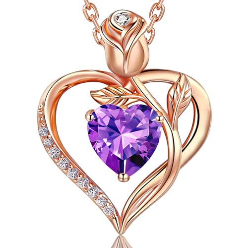 Image of Heart Birthstone Necklace for Women I Love You