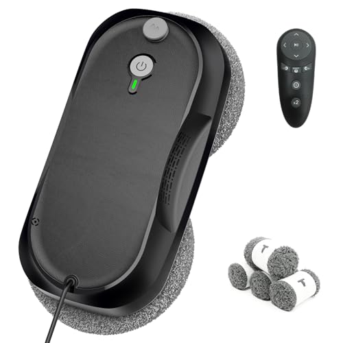 Image of KKI Window Cleaning Robot, Upgrade Window Cleaner Robot, Auto Spray, Max 3200pa,3 Cleaning Modes & Edge Detection, Remote Control for High-Rise Windows, Glass Door,5Sets Cloths