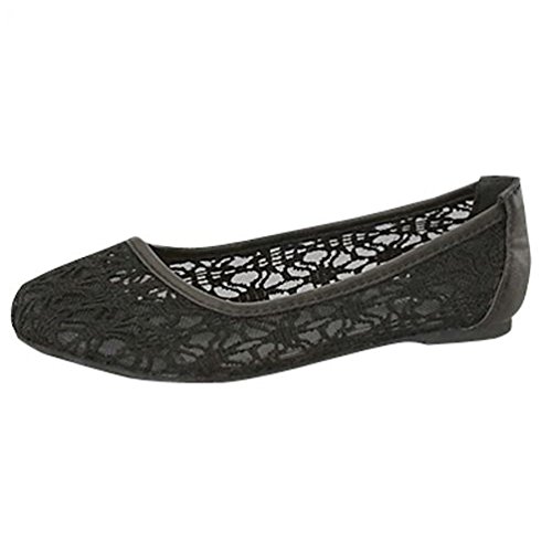 Lucky Top Girls Lace Ballet Ballerina Flats (10, Black)