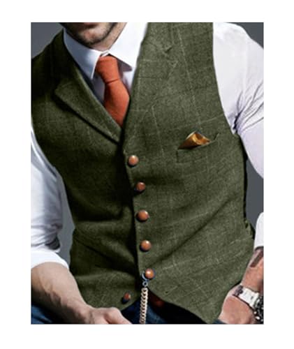 Vests For Men Tweed Wool Waistcoat Vintage V Neck Vests Single Breasted Slim Fit Groomsmen Waistcoats3