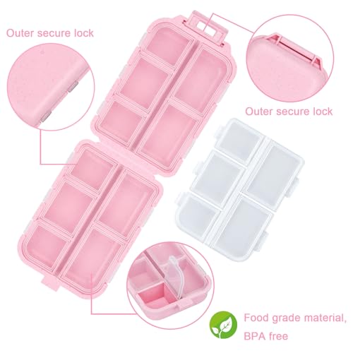 Image of Large Travel Pill Organizer with 189 Medicine Labels, 10 Compartments Portable Small Pill Case Daily Medicine Storage Container for Purse, Car, Airplane and Vacation Trave 3 Pack