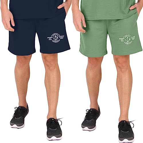 Image of London Hills Shorts Pant for Men Cotton Blend with Side Pockets | Shorts for Men | Half Pant for Man | Shorts' for Mens Stylish | Gym Short's for Man Workout | Boxer Shor'ts for Man's | Green, Navy