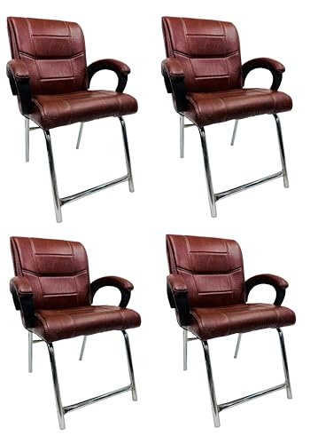Image of Special Director Principal Office Visitor Study Chair with arm Rest and Cushioned seat Back, Chair Without Wheels, Holds Upto 125 kg (4, Tan, H Frame)