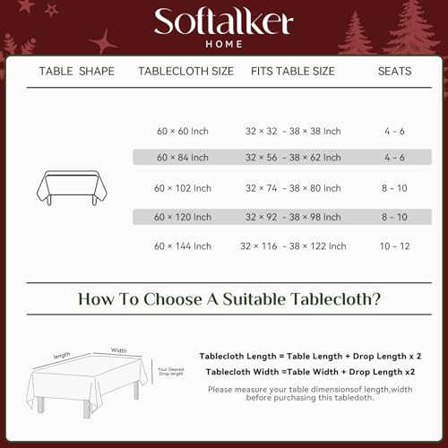 Softalker Christmas Jacquard Tablecloth - Waterproof Winter Vintage Damask Rectangle Table Cloth, Xmas Holly Polyester Fabric Table Cover Decor for Holiday, Dining, Party - Green 60 x 84 Inch – Image 7