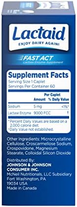 Lactaid Fast Act Lactase Enzyme Supplement, 60 Count