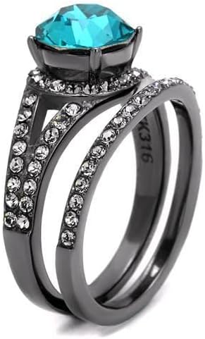 TK2744 - IP Light Black (IP Gun) Stainless Steel Ring with Top Grade Crystal in Blue Zircon