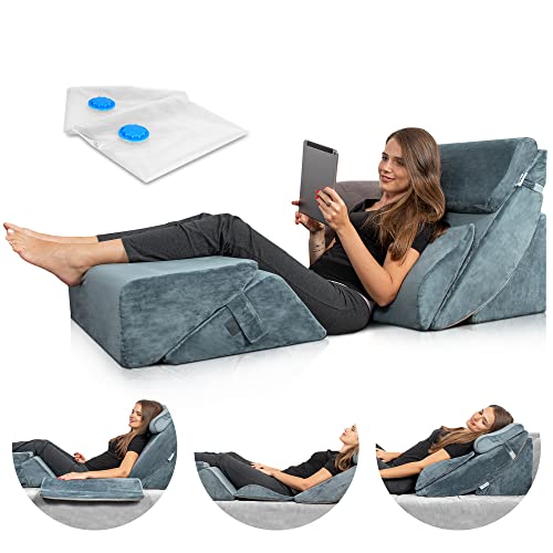 Lunix Lx13 6Pcs Orthopedic Bed Wedge Pillow Set, Post Surgery Memory Foam For Back, Neck And Leg Pain Relief, Sitting Pillow, Comfortable And Adjustable Pillows Acid Reflux And Gerd For Sleeping Navy #TOP19