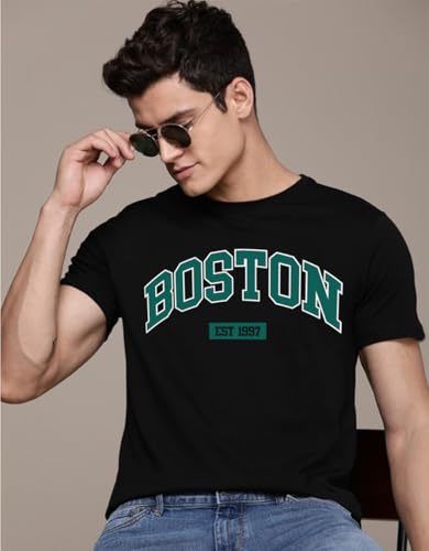 Image of Veirdo Regular Fit Half Sleeves Round Neck Typographic Printed Pure Cotton T-Shirt for Men (Available Colors: Black, Navy, Swan White, & White) (Sizes: S to 2XL)