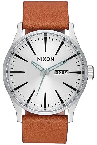 Nixon Men's Sentry Leather A1052853 Silver Japanese Quartz Fashion Watch