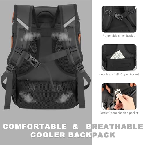 BAGPARKK Insulated Cooler Backpack,33/45 Cans Multifunctional Double Deck Leakproof Cooler Bag with Sternum Strap,Large Capacity Lightweight Travel Camping Beach Backpack - Image 6