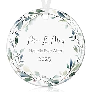 Happily Ever After Gift 2025 Engagement Wedding Mr & Mrs Gifts for Couple Engagement Bauble Wedding Newlyweds Ceramic Marry Plaque Ornament(Married)
