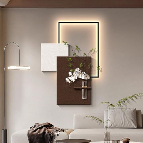 LED���C�g�t��3D����E�H�[���A�[�g�A���_���Ȏ����̕��i�ǒ����A���k�͔|�ԕr�t���A���r���O���[���Q�����֗p�̑�^�Ɩ��t�������G��(Brown white,130*90cm)