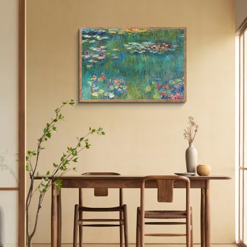 阪画屋 クロード・モネ 「睡蓮 」アートパネル アートボード ポスター 玄関 壁画 壁掛け 壁飾り 部屋飾り 飾り絵 絵 絵画 油絵 ソファの背景画 インテリア 現代 モダン フレーム 額付き 木枠付きの完成品 木目調 キャンバス 風水 風景画 プレゼント ギフト 40×30 [2]