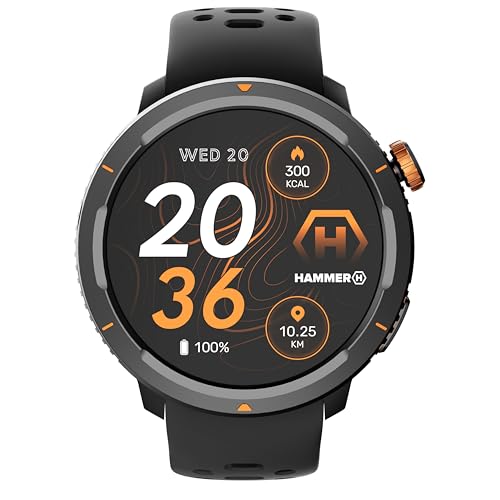 Hammer Smartwatch 2 Lite, Pantalla AMOLED de 1,43 Pulgadas, función Always on Display, batería de 370 mAh con hasta 15 días de duración con una Sola Carga, Resistencia al Agua de 3 ATM, Bluetooth