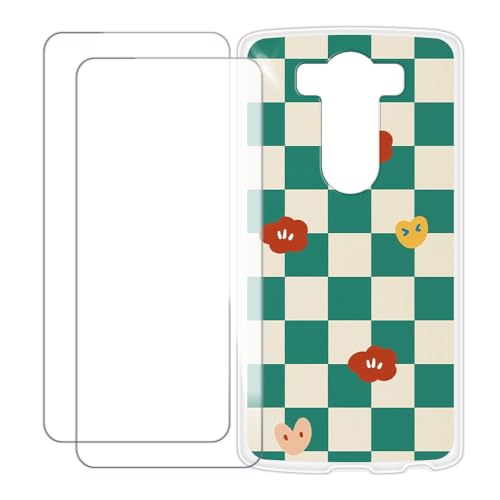 UOGNADGD Compatible with LG V10 Case Colorful Custom Cover with 2 Pack Tempered Glass Screen Protectors - Shockproof Scratch-Resistant (Green Plaid)
