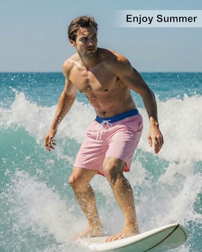 Image of Mens Swim Trunks with Compression Liner 2 in 1 Quick Dry Swimming Shorts Swimwear Bathing Suits with Pockets