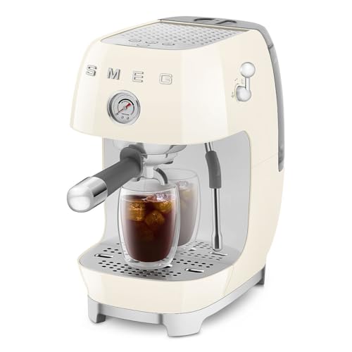 Image of Smeg ECF03 Made in Italy Retro Espresso Machine with Cold Brew, 15 Bar Pump, Thermoblock Heating, Steam Wand, Adjustable Temperature, 47 oz Water Tank- (Cream)