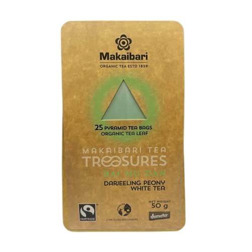 Image of Makaibari Bai Mu Dan White Peony Tea 25 Tea Bags (50g) Pack | Pure USDA Organic Darjeeling White Tea from Himalayas, Delightfully Rich Flavor & Aroma, Lower Caffeine Alternative to Coffee| 25 Cups