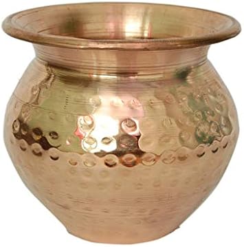 PARIJAT HANDICRAFT Copper Kalash, Handmade Indian Copper Kalash, Kalash Lota for Festival Puja Hammered