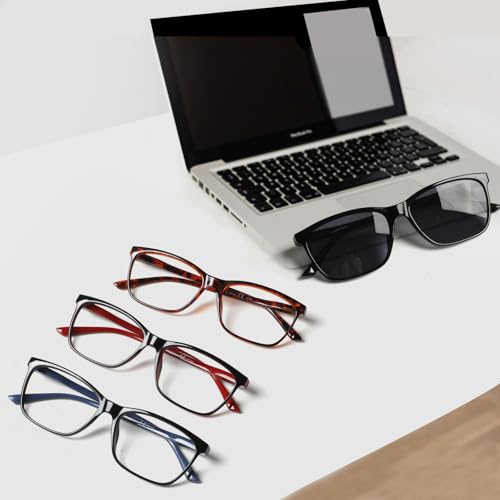 Image of Henotin 4 Pack Ladies Reading Glasses Blue Light Blocking Spring Hinge Readers Anti Eyestrain Computer Eyeglasses (Multicolor-5, 3.5)