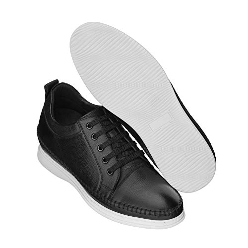 Image of CALTO Men's Invisible Height Increasing Elevator Shoes - Black Leather Lace-up Casual Fashion Sneakers - 3 Inches Taller - S4311 - Size 9 D(M) US