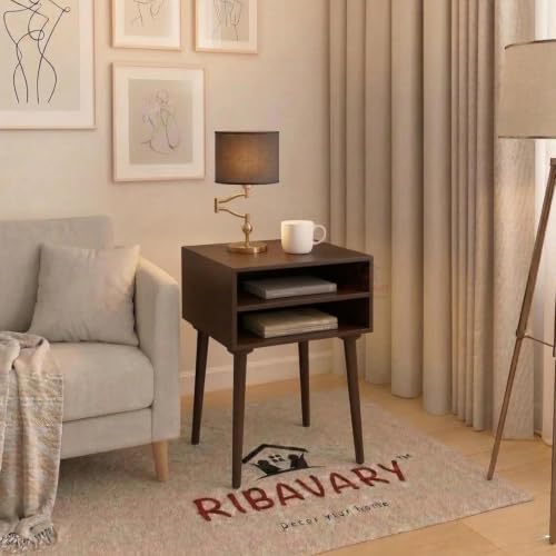 Image of Modern Bedside Table Nightstand, Practical End Side Table with Drawer Storage for Small Spaces Wooden Bedside Table, Book Rack Table Coffee Table, Living Room /Bedroom (Brown.)