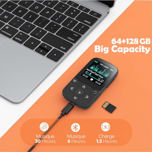 Image of AGPTEK 64GB MP3 Player with Clip, A65 Bluetooth 5.3 Music Player for Sports | with FM Radio, Voice Recorder for Running, Supports up to 128GB TF Card, Black