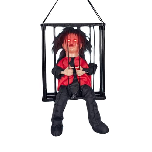 Poupée effrayante d'Halloween noire 28 cm avec automate sonore et lumineux de fête
