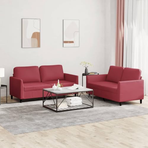 qohoio Juego de sofás con Cojines 2 Piezas Sofas de Salon sofá con Cojines Cuero sintético Rojo Tinto - 3201753