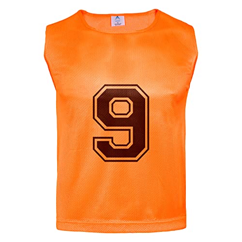 Athllete Duramesh Numbered pinnies (12 Pennies) - Kids Youth and Adult Pinnies, Numbered Penny Jerseys for Soccer, Basketball, Football (Flame Orange Numbered, Medium)