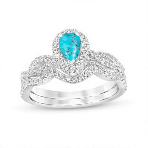 1CT-5CT Gemstone Wedding Ring Set Vintage Pear Shaped Engagement Rings For Women 10k 14k 18k White Rose Yellow Gold Halo Twisted Bridal Sets Wedding Rings