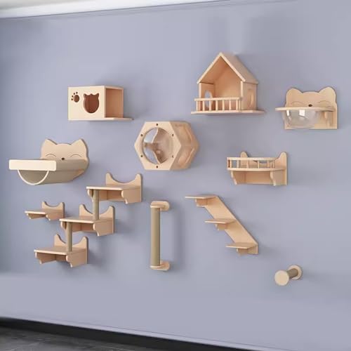 YQCXG 猫 ウォールシェルフ 壁用 猫棚 猫 壁家具 猫 壁棚 セット 猫 ウォールパーチ 猫 ステップ 猫 階段 猫 パーチ 猫 寝 遊び 登山用 (カラー: コンビネーション7)