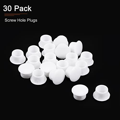 Image of DTGN 10mm x 12.5mm x 8mm(Dia. x Cap Dia. x H) Screw Hole Plugs - 30Pack - Good for Furniture Cupboard Wardrobe - Plastic Fastener Hole Caps - White