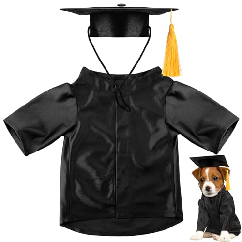 Bunnycool Dog Graduation Cap and Gown 2026 Washable Pet Graduation Costume for Dog Cat Shirt and Hat (Traditional M Black)