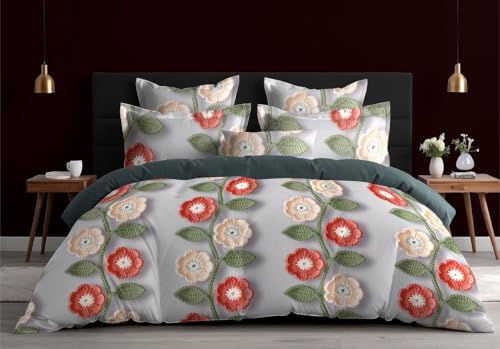 Image of DECOR2ADMIRE 300 TC Premium 7D Print Super King Size Cotton Bedsheet Set with 2 Pillow Covers | Ultra Soft 108 inch x 108 inch | Elegant Floral Designs (Blossom Vine)